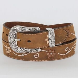 Nocona Western Leather Embroidered Rhinestone Belt Large